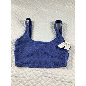 Aerie Real Good Ribbed Scoop Neck Sports Bra S Blue Yoga Gymwear Fitness NWT FIT